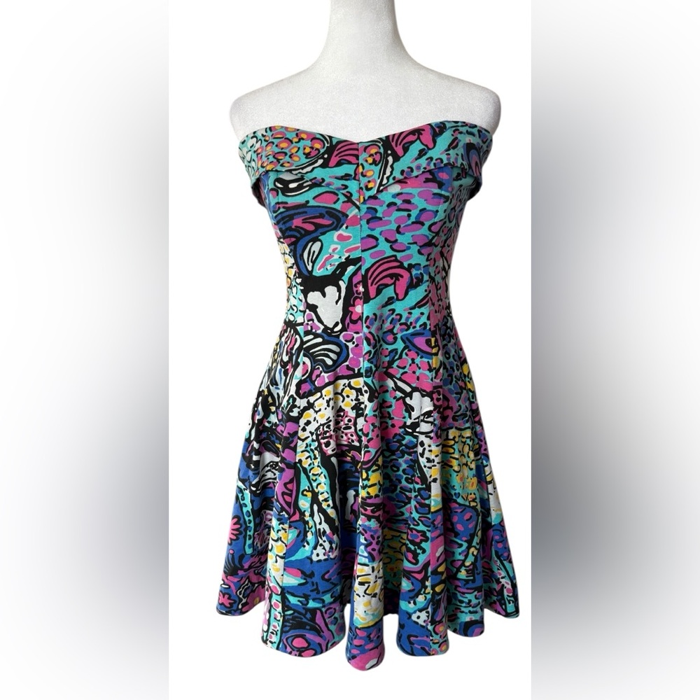 Betsey Johnson Vintage Bambi Strapless Dress Made USA Pockets S